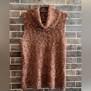 Free People cowlneck sleeveles sweater, size small. Sequin detail throughout.